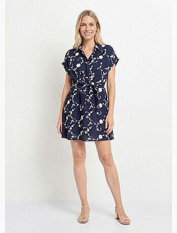 Robe courte taille nouée, fleurs brodées - AFIBEL