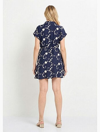 Robe courte taille nouée, fleurs brodées - AFIBEL