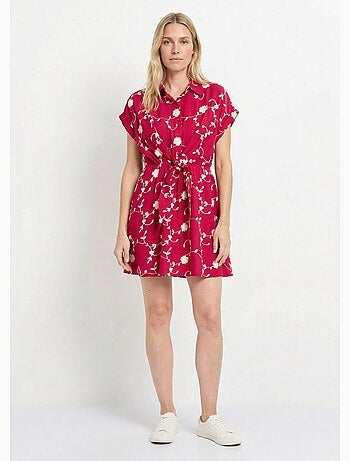 Robe courte taille nouée, fleurs brodées - AFIBEL