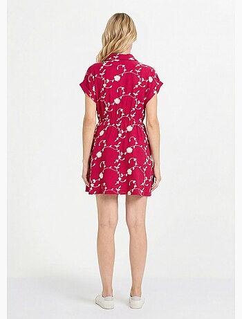 Robe courte taille nouée, fleurs brodées - AFIBEL