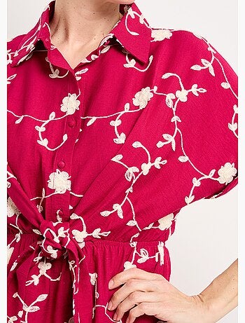 Robe courte taille nouée, fleurs brodées - AFIBEL