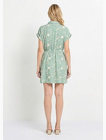 Robe courte taille nouée, fleurs brodées - AFIBEL