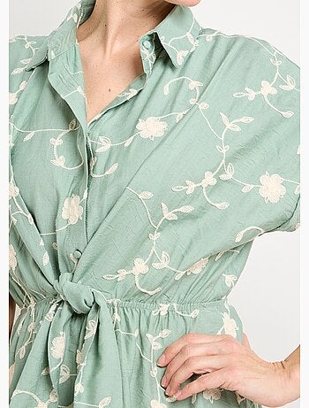 Robe courte taille nouée, fleurs brodées - AFIBEL