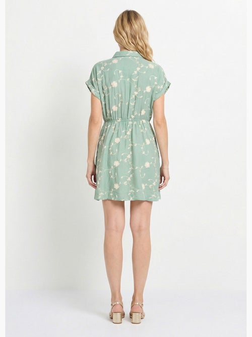 Robe courte taille nouée, fleurs brodées - AFIBEL - Kiabi