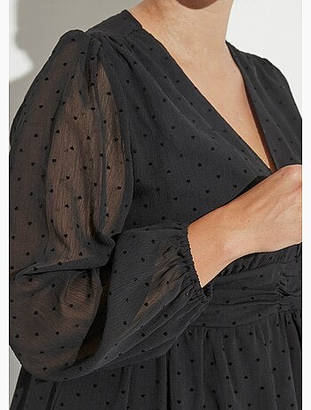 Robe courte taille plissée, mini coeurs - AFIBEL
