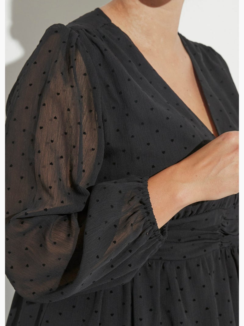 Robe courte taille plissée, mini coeurs - AFIBEL Noir - Kiabi
