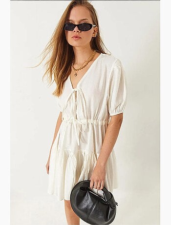 Robe courte tamara à col en v et lien sur le devant lucci