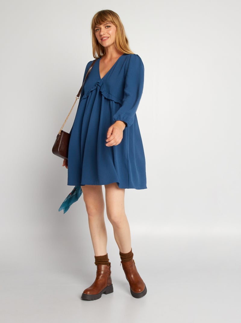 Robe courte texturée avec volant Bleu - Kiabi