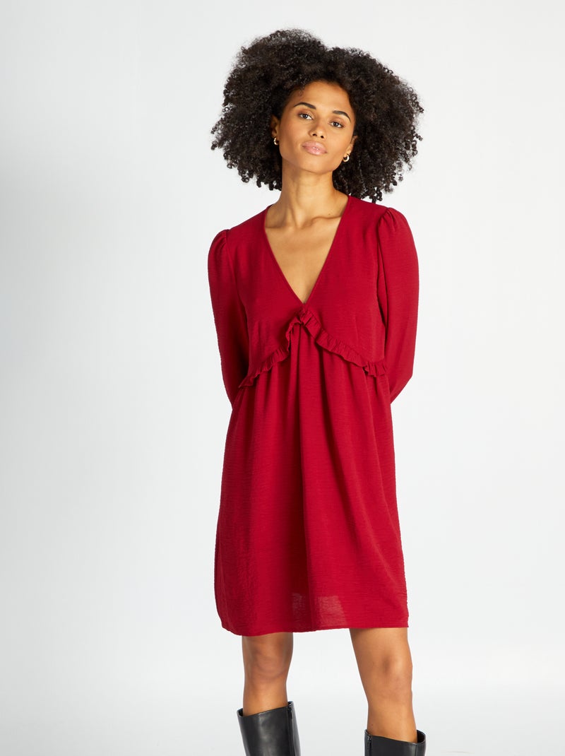 Robe courte texturée avec volant Rouge - Kiabi
