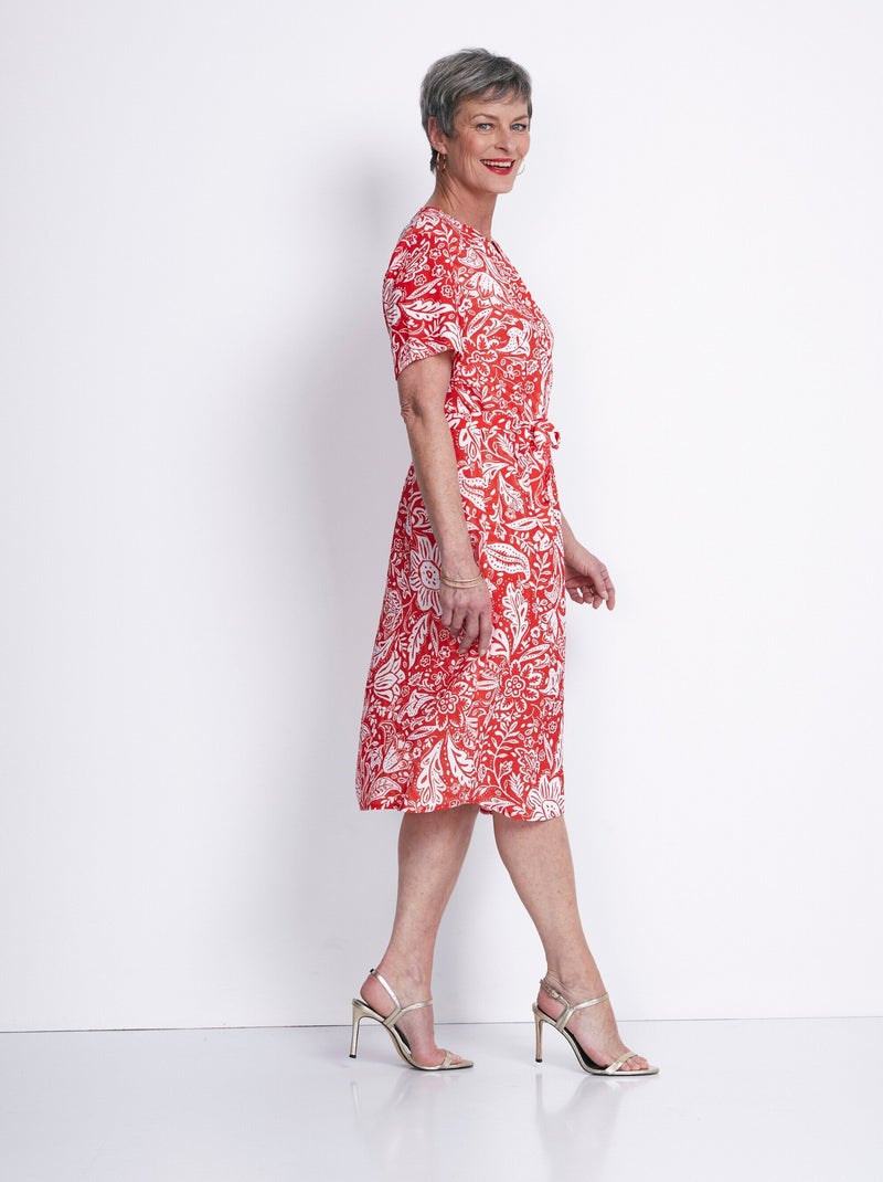 Robe courte tissu gaufré bicolore Blanc Rouge - Kiabi