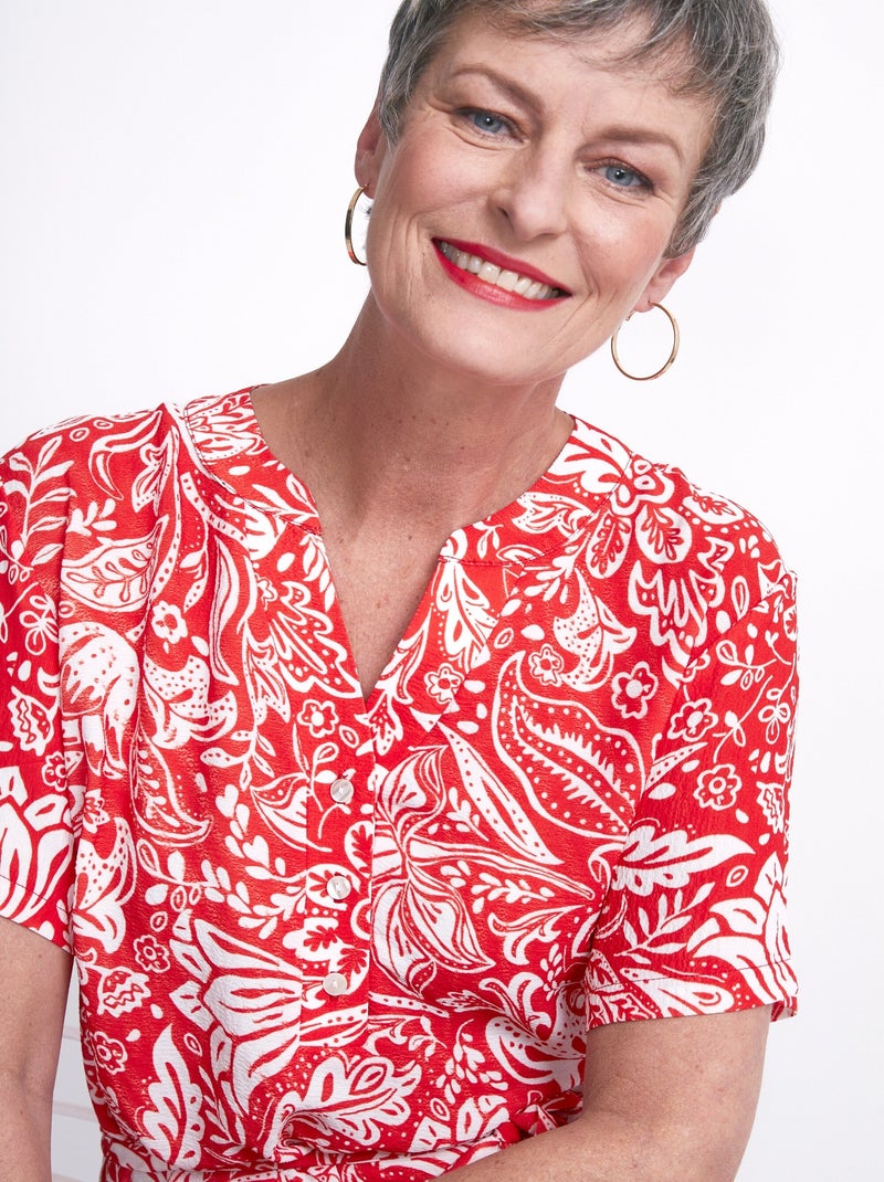 Robe courte tissu gaufré bicolore Blanc Rouge - Kiabi