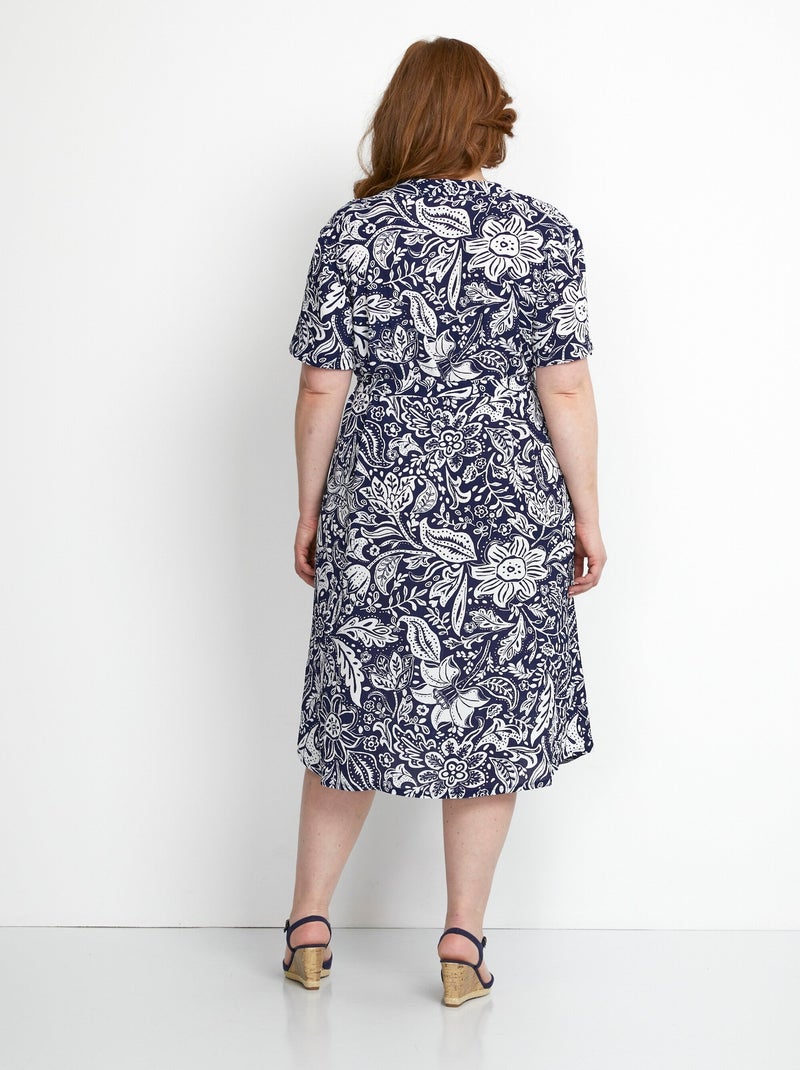 Robe courte tissu gaufré bicolore Bleu Blanc - Kiabi