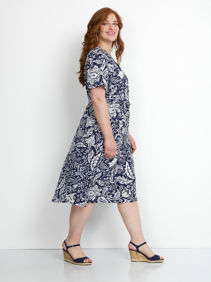 Robe courte tissu gaufré bicolore Bleu Blanc - Kiabi