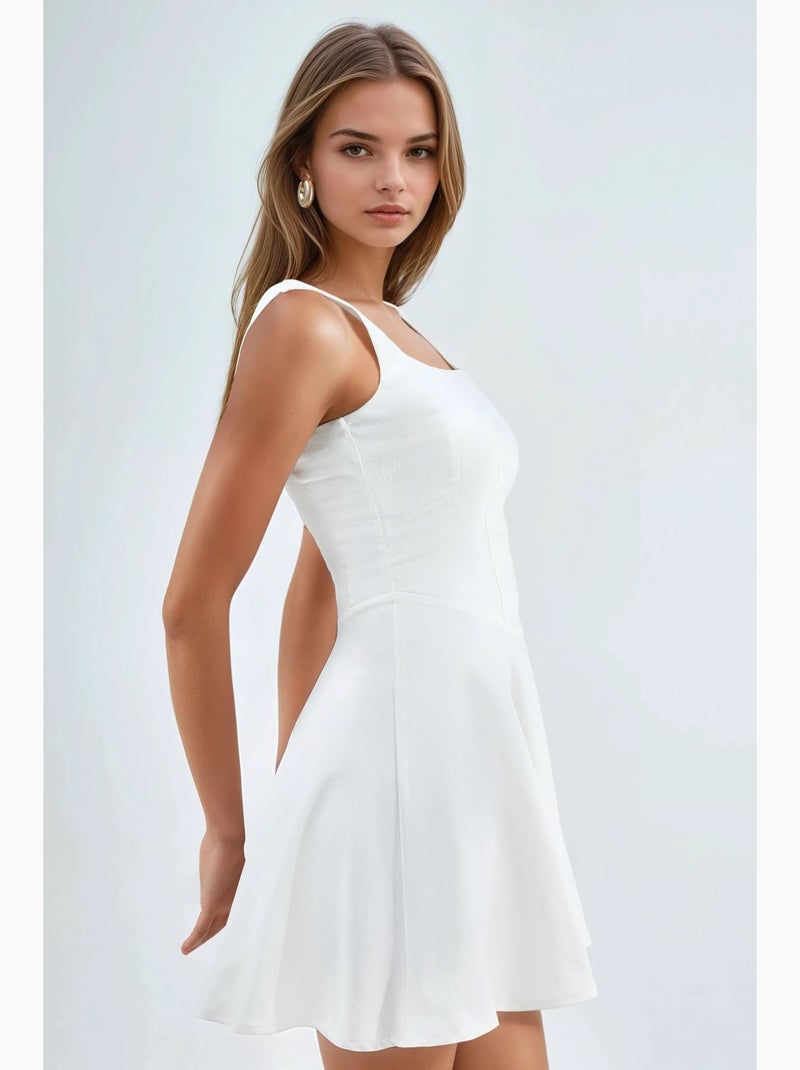 Robe courte trapèze à col carré et fermeture éclair hiccup Blanc - Kiabi