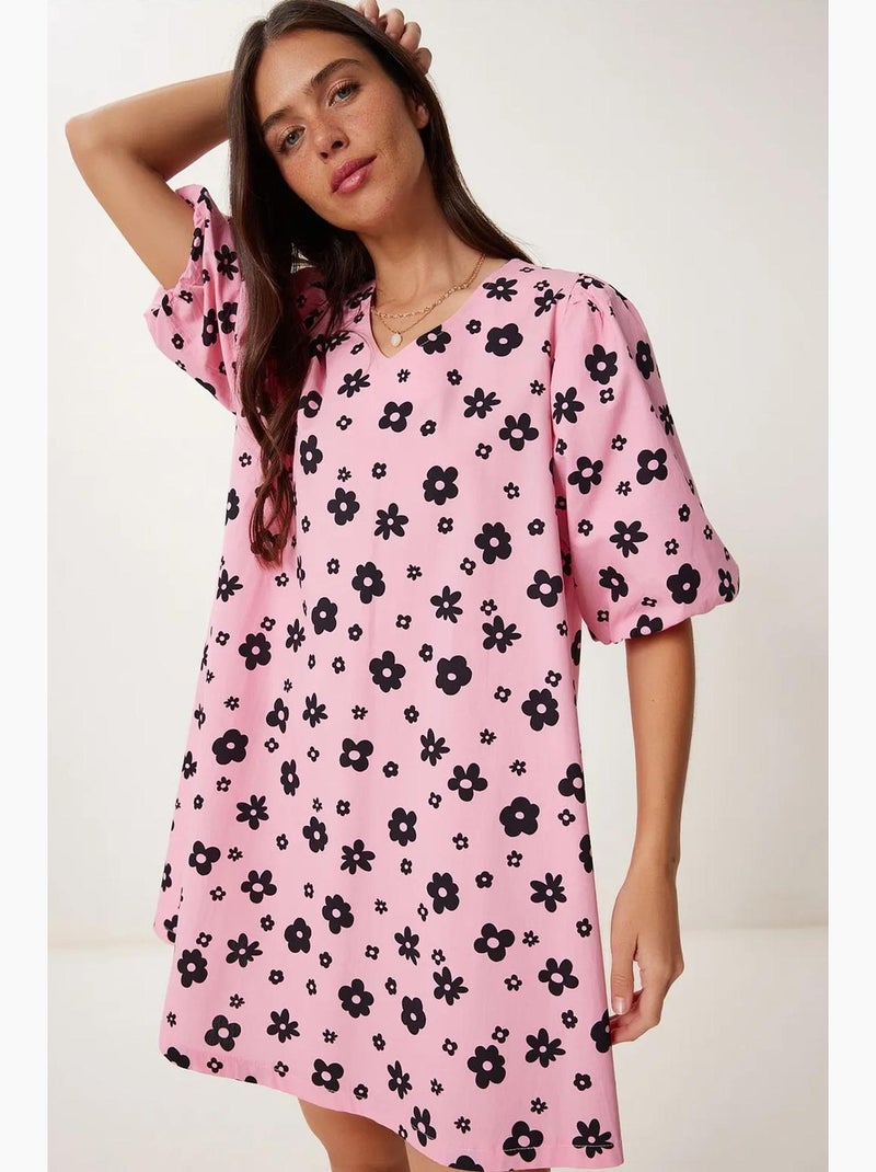 Robe courte trapèze à col v et imprimé floral istanbul Multicolore - Kiabi