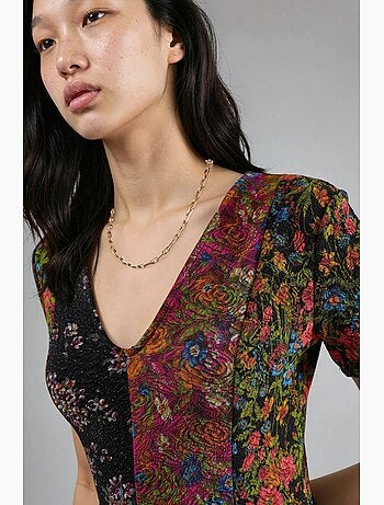Robe courte trapèze à col v fleuri hiccup