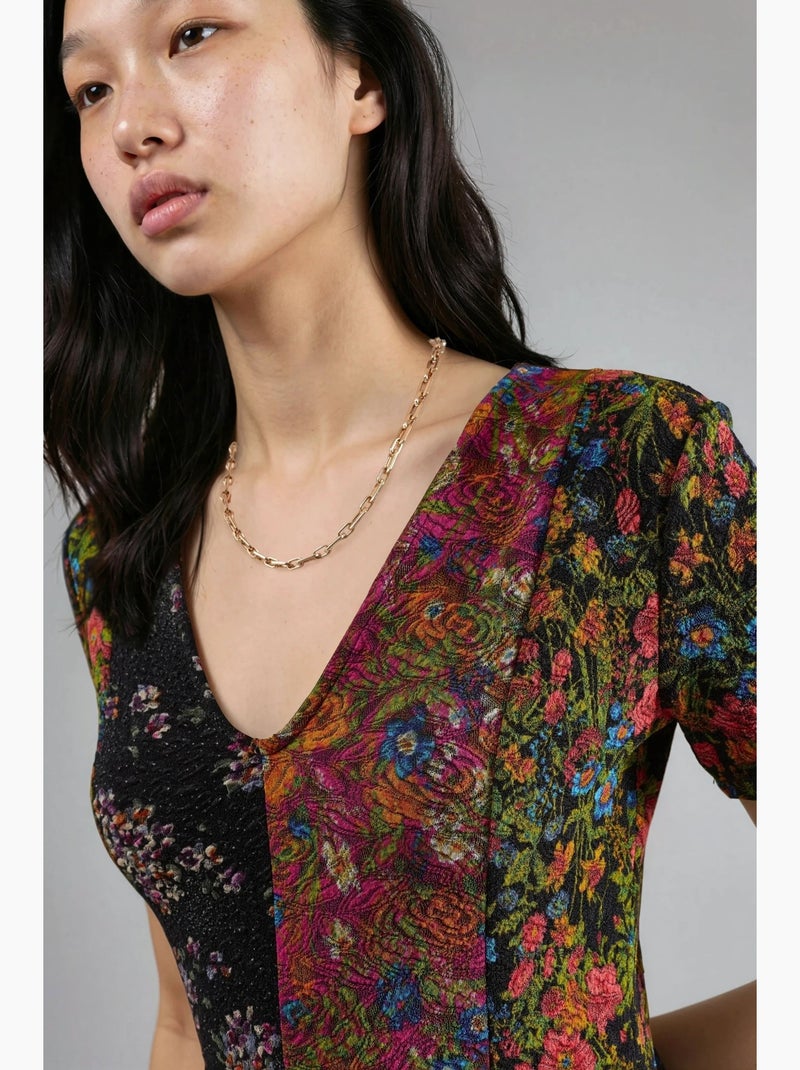 Robe courte trapèze à col v fleuri hiccup Noir Rose - Kiabi
