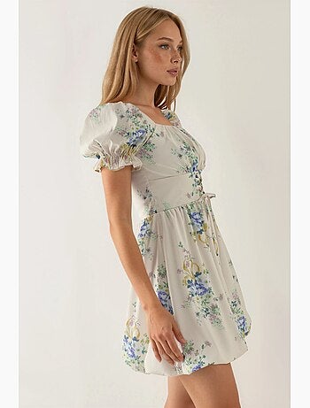 Robe courte trapèze à imprimé floral avec détail à nouer busem