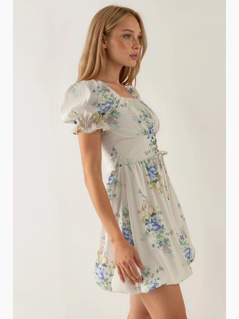 Robe courte trapèze à imprimé floral avec détail à nouer busem Crème - Kiabi