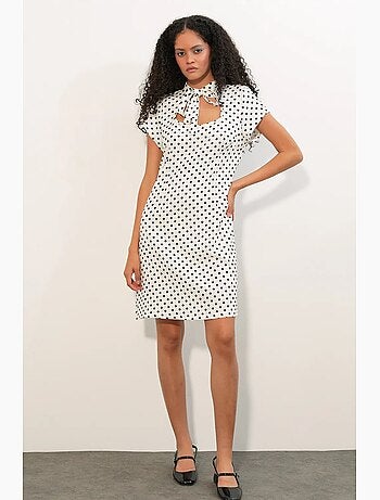 Robe courte trapèze à pois avec nœud bdart