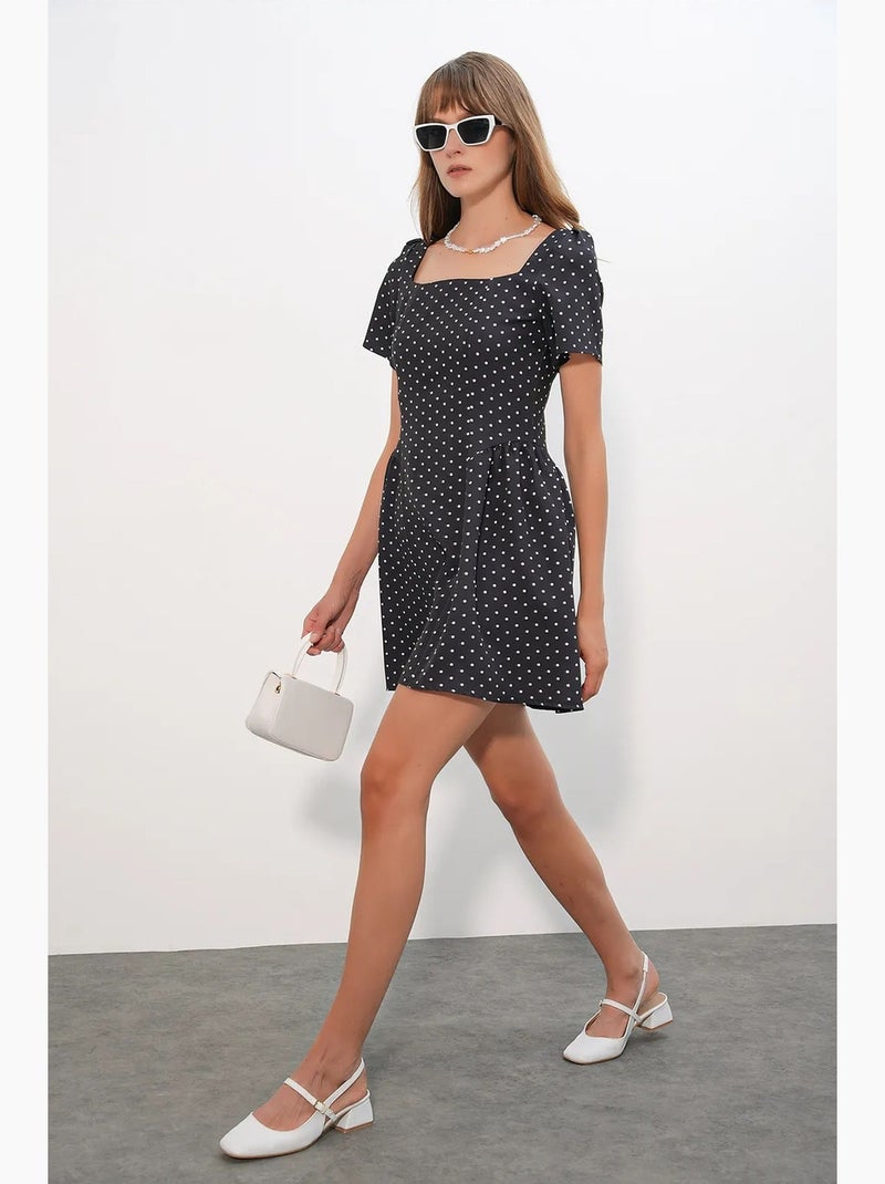 Robe courte trapèze à pois bdart Noir - Kiabi
