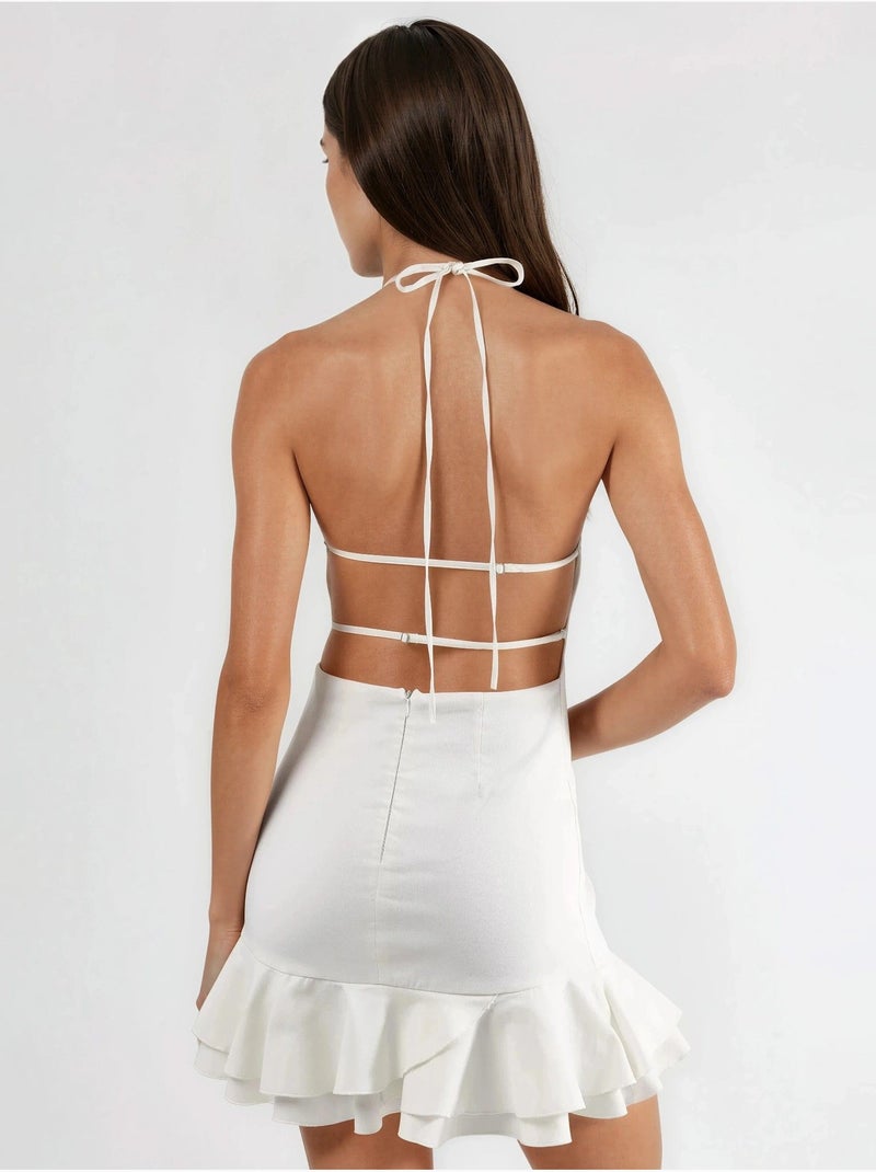Robe courte trapèze dos nu hiccup Blanc cassé - Kiabi