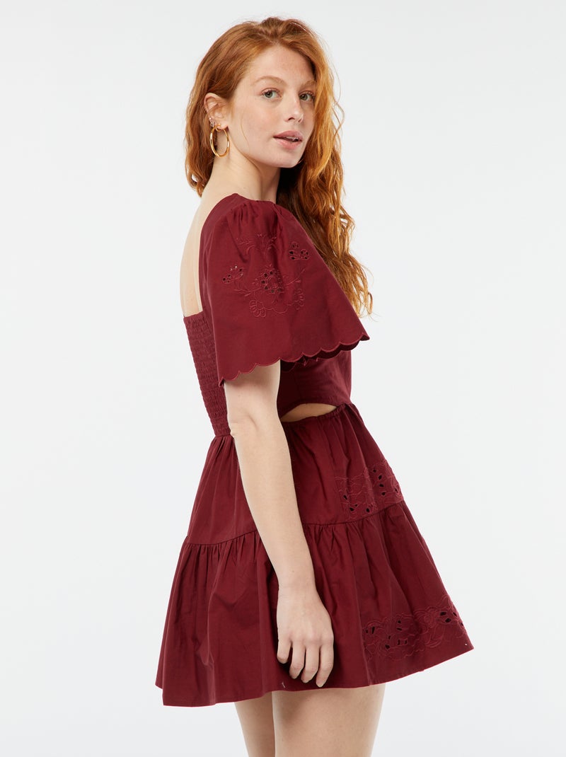 Robe courte unie avec broderies anglaises ROUGE - Kiabi