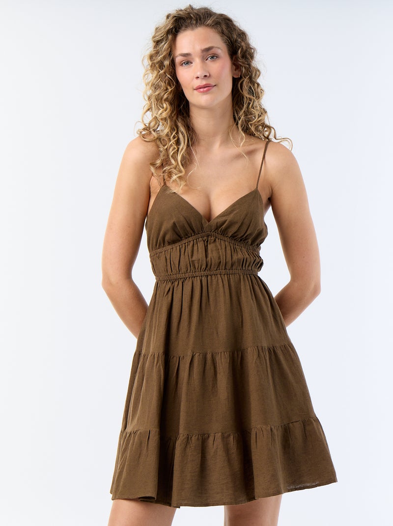 Robe courte unie avec fines bretelles Marron - Kiabi