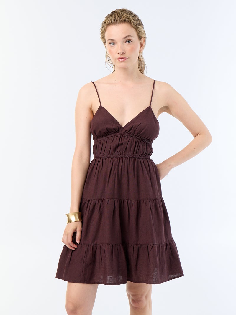 Robe courte unie avec fines bretelles Violet - Kiabi