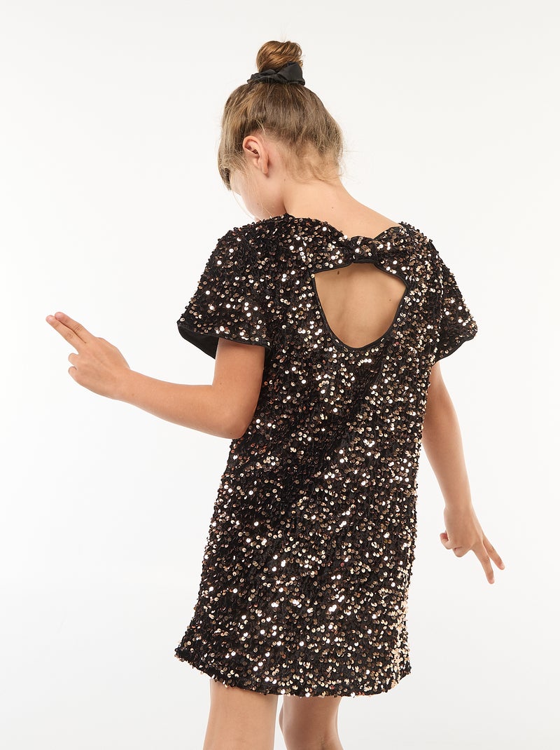 Robe courte velours avec sequins Jaune - Kiabi