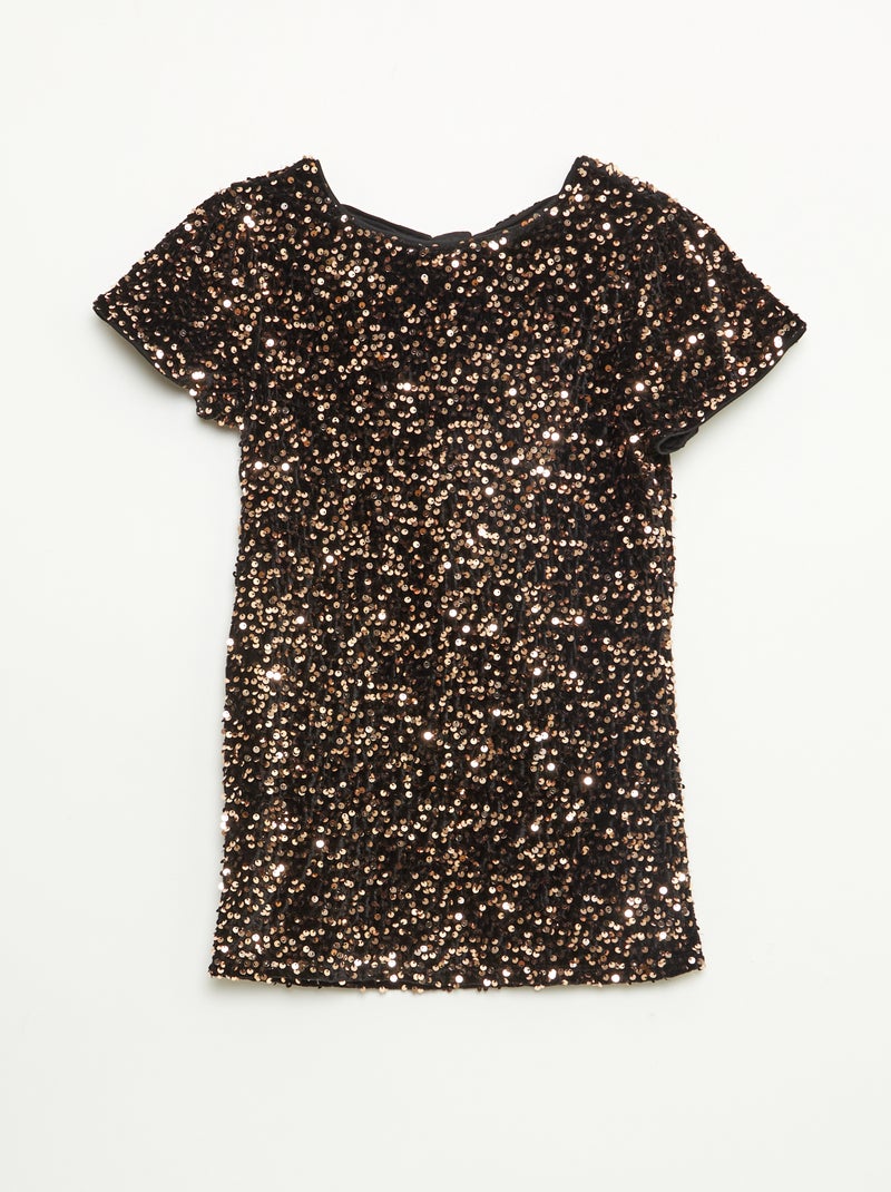 Robe courte velours avec sequins Jaune - Kiabi