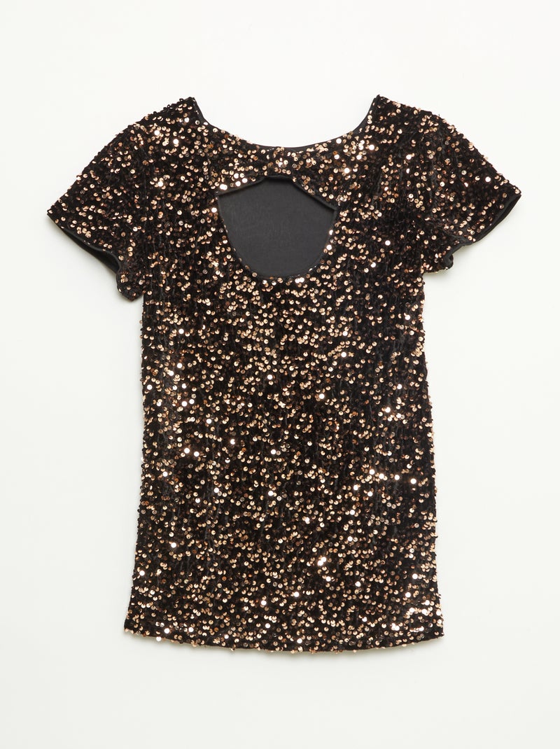 Robe courte velours avec sequins Jaune - Kiabi