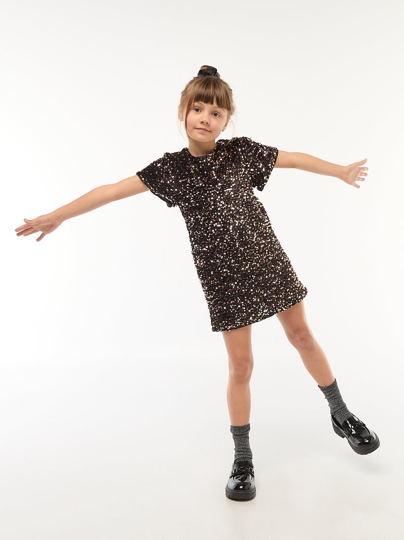 Robe courte velours avec sequins Jaune - Kiabi