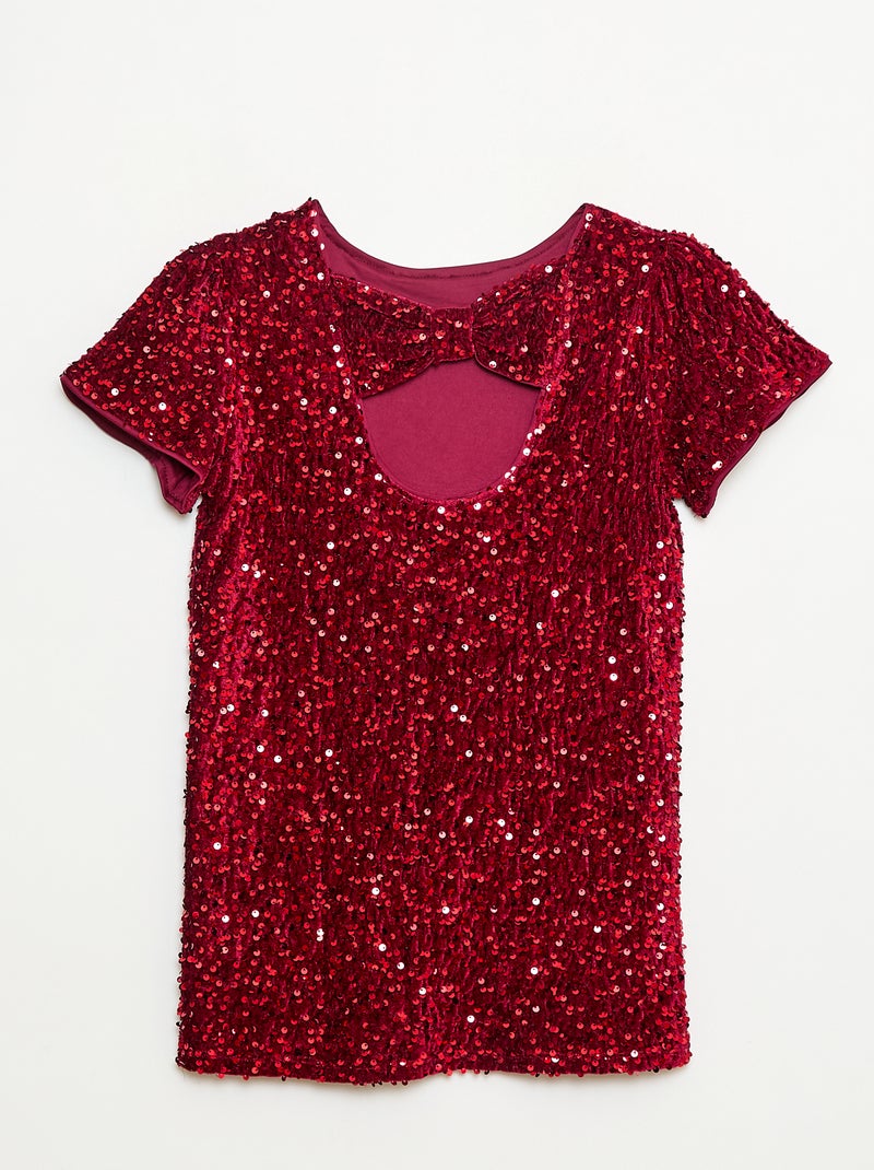Robe courte velours avec sequins Rouge - Kiabi