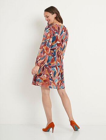 Robe courte voile imprimé effet cache-coeur
