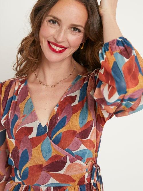 Robe courte voile imprimé effet cache-coeur - Kiabi