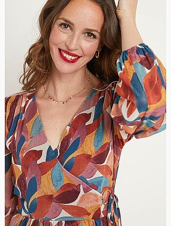 Robe courte voile imprimé effet cache-coeur