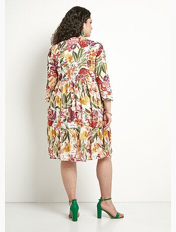 Robe courte volantée col V voile fleuri - Afibel
