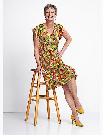 Robe courte volantée imprimé floral - Afibel