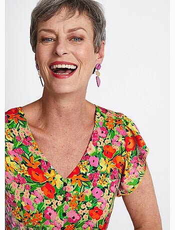 Robe courte volantée imprimé floral - Afibel