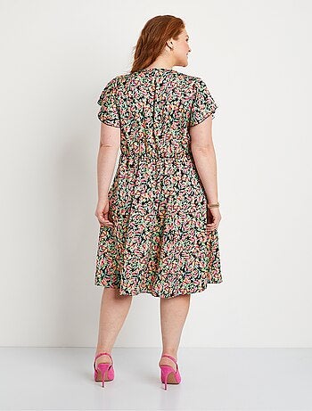 Robe courte volantée satin fleuri - Afibel