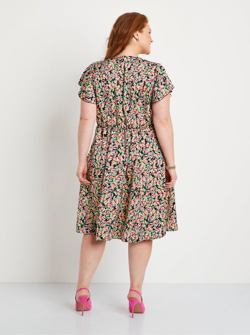 Robe courte volantée satin fleuri - Afibel - Kiabi