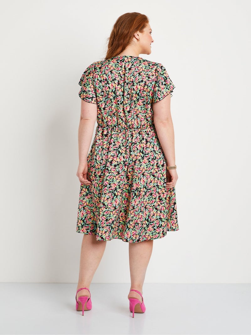 Robe courte volantée satin fleuri - Afibel Vert - Kiabi