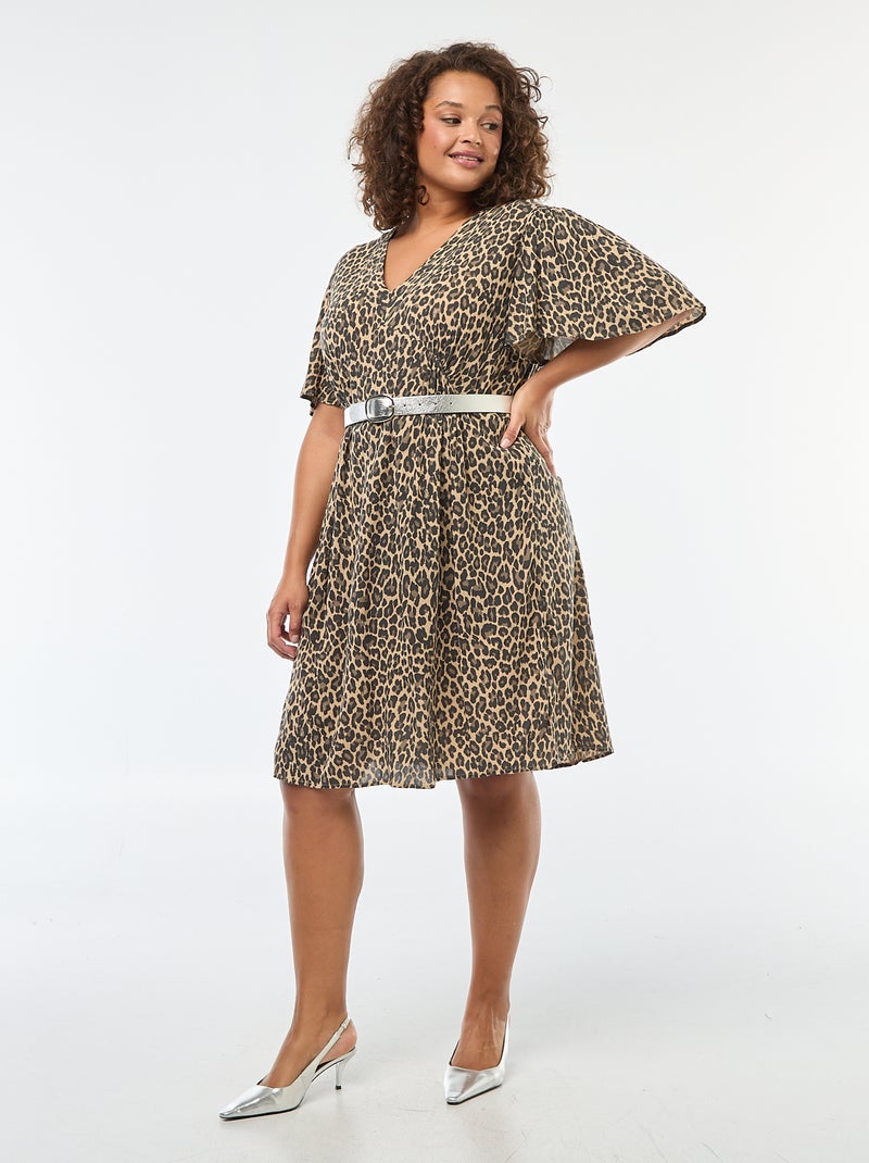Robe courtes avec manches papillon Beige - Kiabi