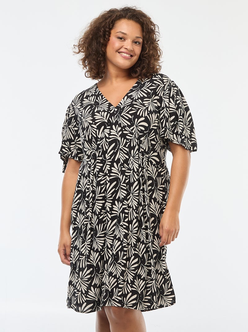 Robe courtes avec manches papillon Noir imprimé - Kiabi