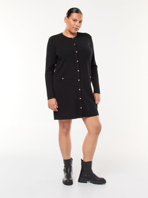 Robe courtes en maille fine col V et boutons dorés - Kiabi