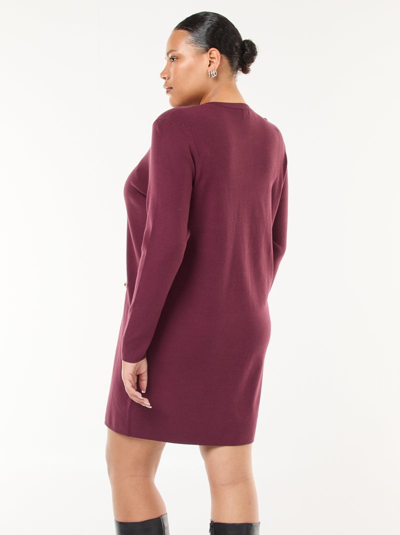 Robe courtes en maille fine col V et boutons dorés Rouge - Kiabi