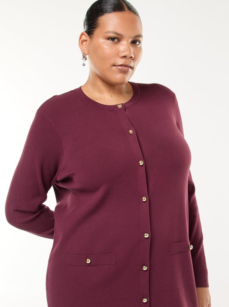 Robe courtes en maille fine col V et boutons dorés Rouge - Kiabi