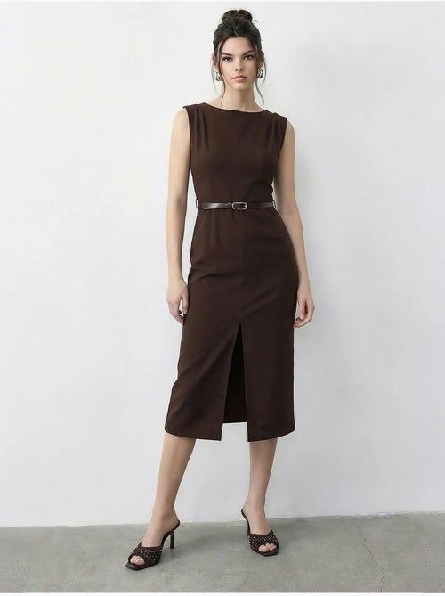 Robe crayon midi ceinturée à encolure bateau lucci - Kiabi Robe crayon midi ceinturée à encolure bateau lucci - Kiabi