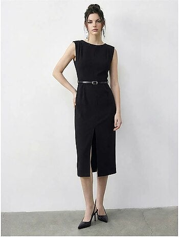 Robe crayon midi ceinturée à encolure bateau lucci